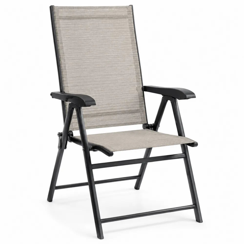 Chaise de jardin pliante inclinable avec accoudoirs 67 x 72 x 112 cm textilène beige chiné cadre acier noir
