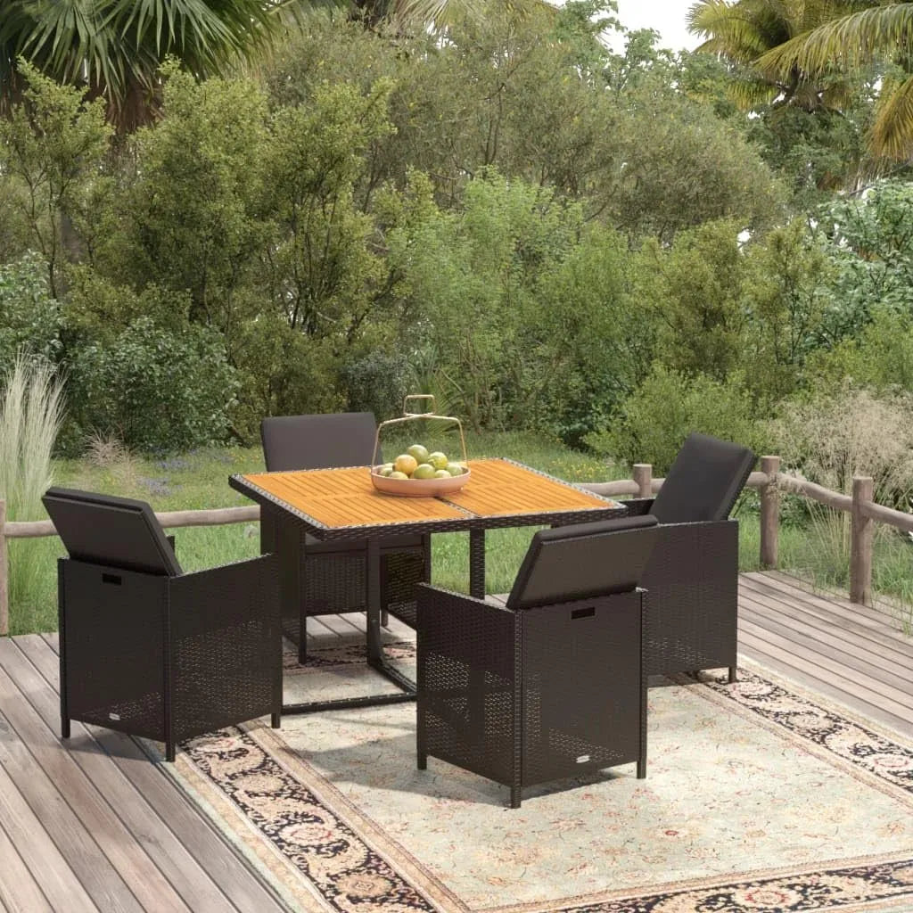 Solivagant Ensemble à dîner de Jardin avec Coussins 5 pcs: 5 pièces, 46.2 KG, noir, en résine tressée