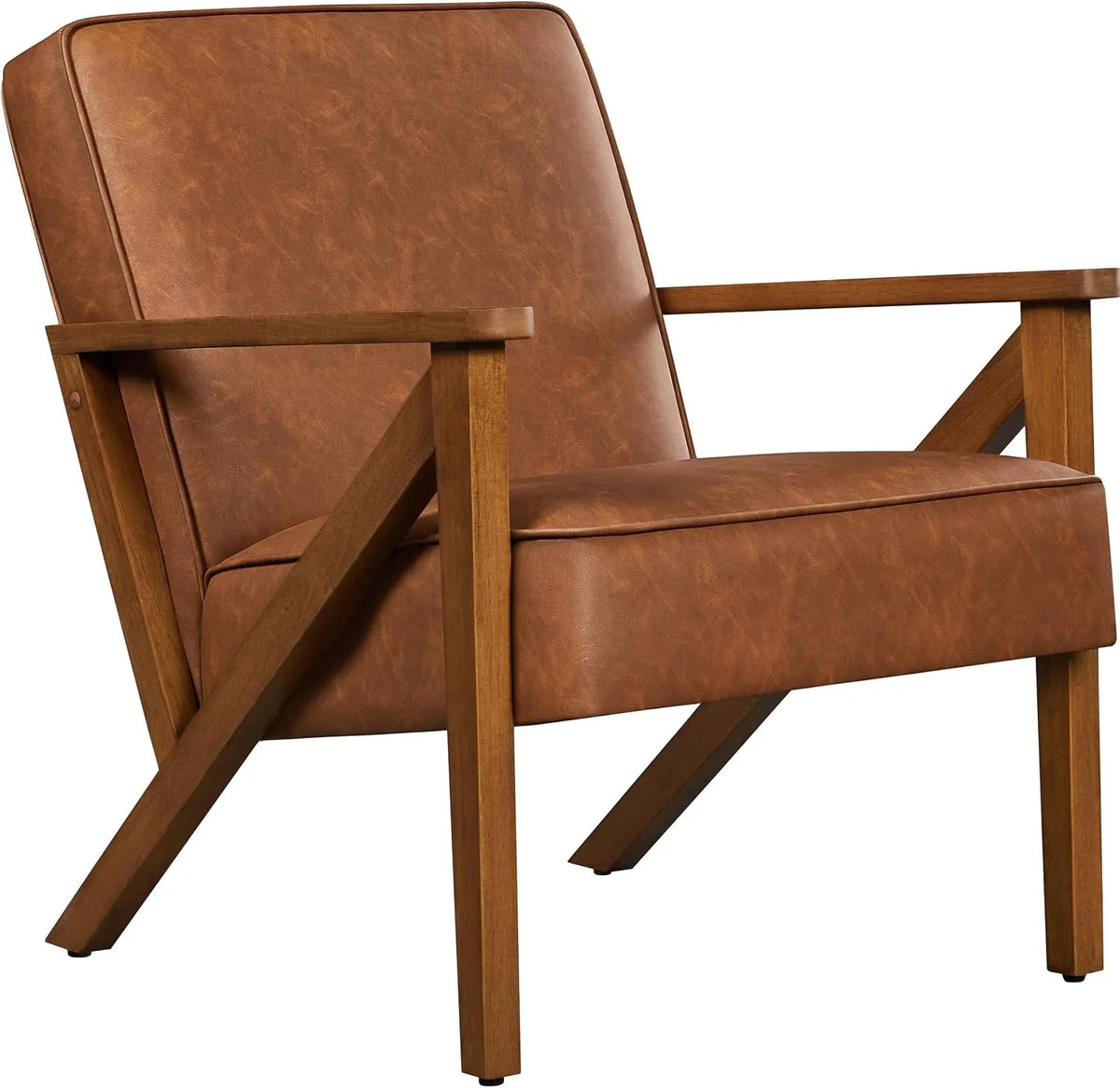 Fauteuil et chaise rembourrée d'appoint – en cuir PU, en bois, avec accoudoirs, marron