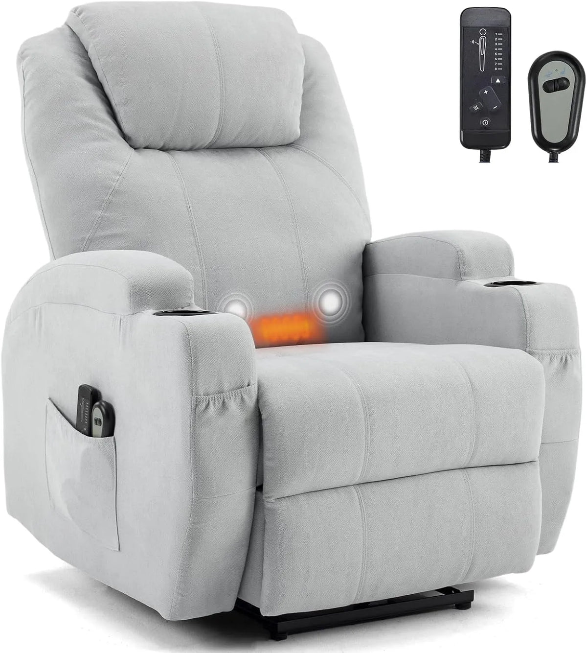 Fauteuil relax et fauteuil inclinable: inclinaison réglable, avec télécommande, avec chauffage, 160kg, gris, avec fonction massage