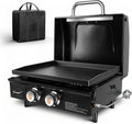 Plancha à Gaz Portable 2 Brûleurs avec Capot - Barbecue au Propane 22'' - Surface Antiadhésive - 48 000 BTU