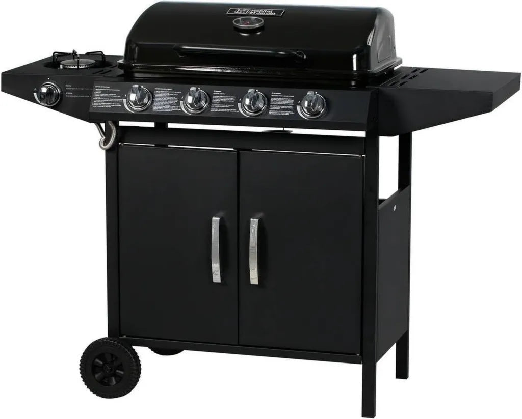 Barbecue à Gaz 5 Feux avec Réchaud Latéral, 12.9 Kw, Noir - Modèle Festa