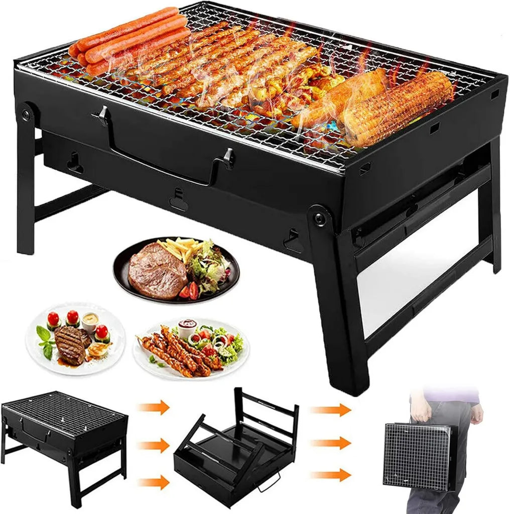 Grill Pliant au Charbon de Bois, Compact et Portable, Idéal pour 8-12 Hamburgers, Parfait pour Pique-Niques et Camping