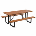 Table de jardin rectangulaire avec 2 bancs intégrés 180 x 145 x 75 cm acacia massif et acier noir