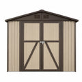 Abri de rangement extérieur 257 x 205 x 218 cm polypropylène beige brun foncé double porte toit à deux pentes