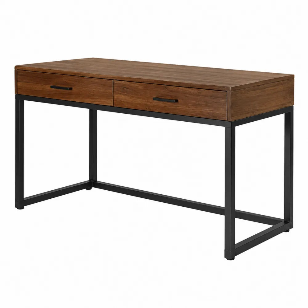 Bureau rectangulaire avec 2 tiroirs 120 x 60 x 76 cm panneau de particules mélaminé acier noyer noir