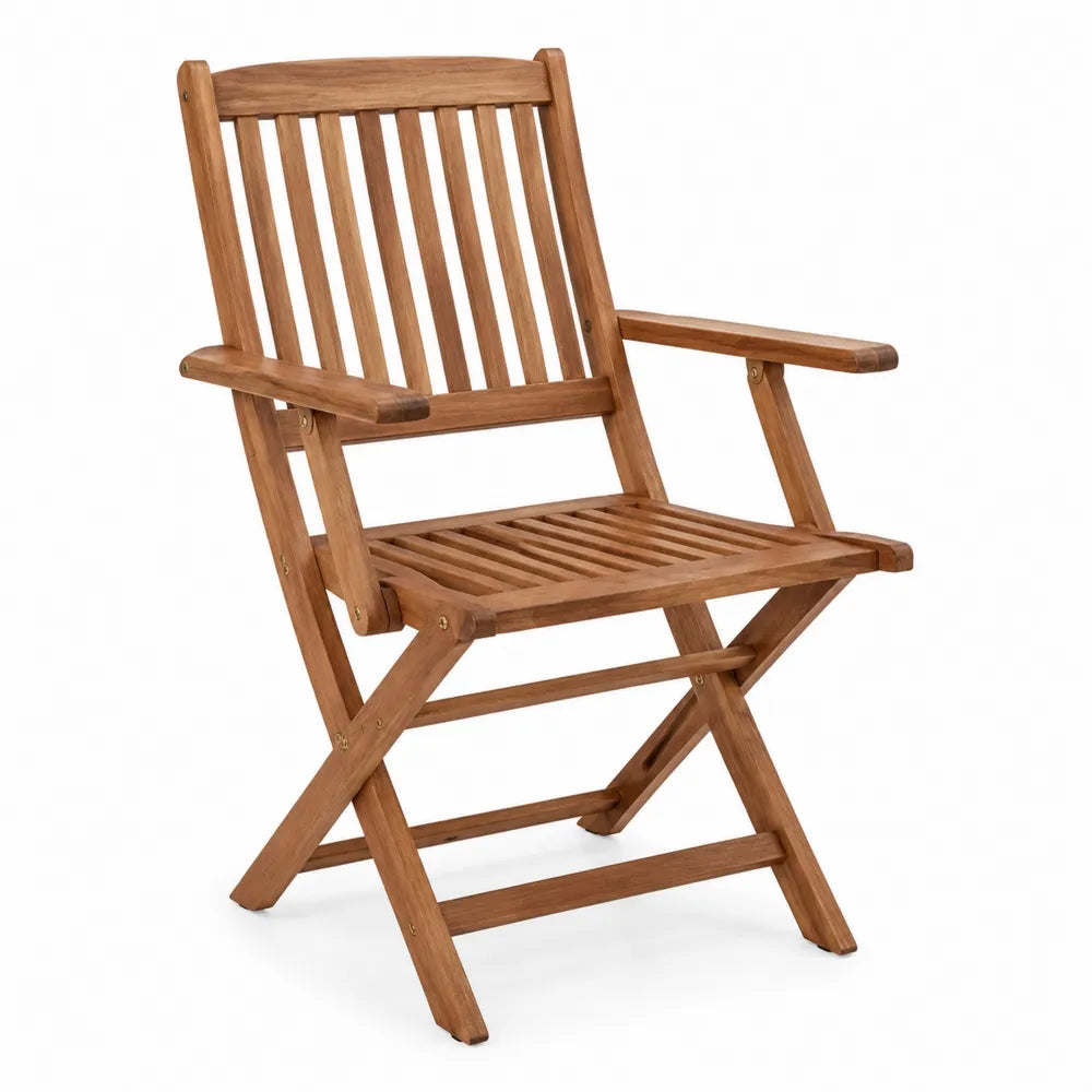 Chaise de jardin pliante avec accoudoirs 57 x 62 x 92 cm acacia massif brun naturel dossier à lattes