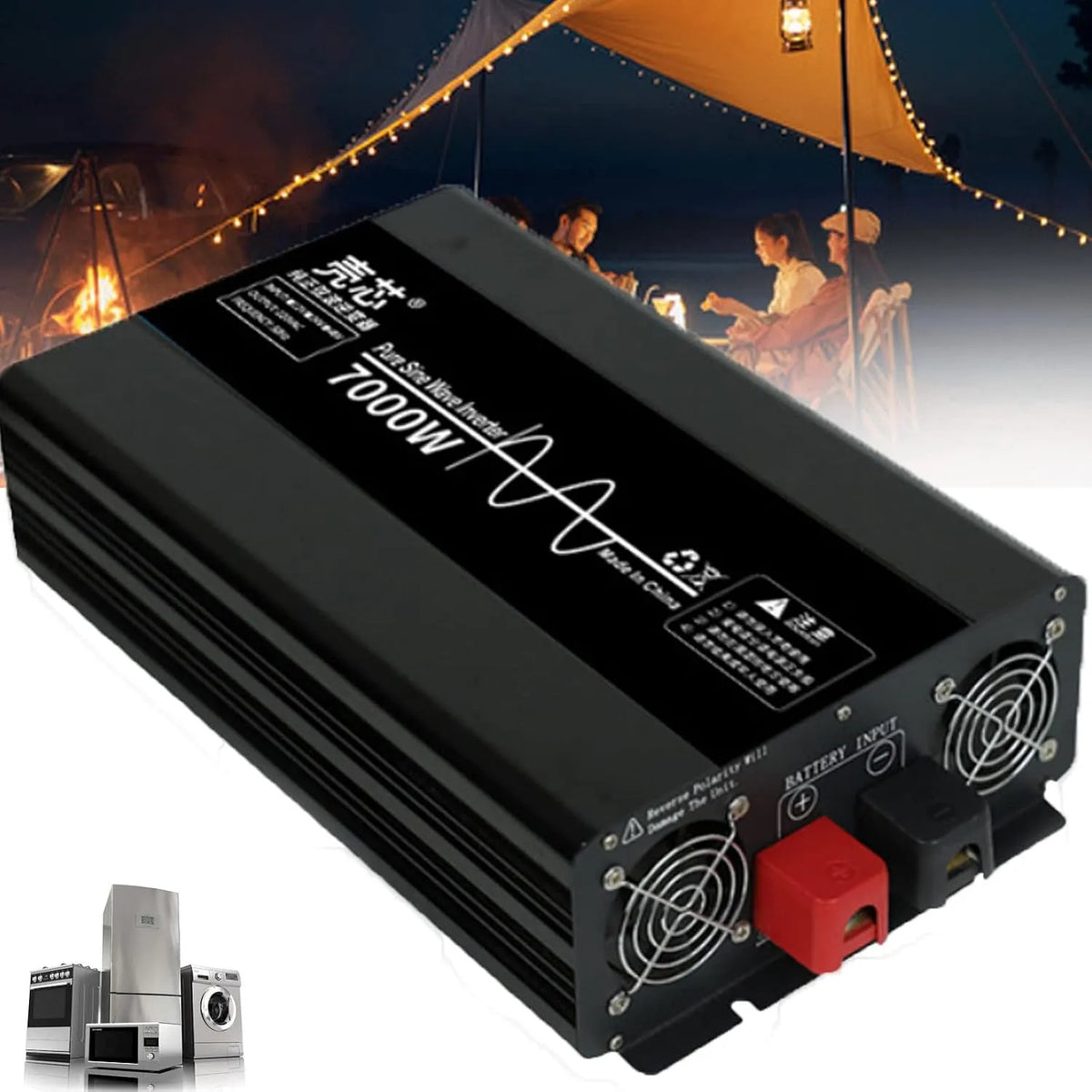 Convertisseur CC-CA et convertisseur de tension, 7000W, onde sinusoïdale pure, avec affichage numérique, 12V, 24V, 220V