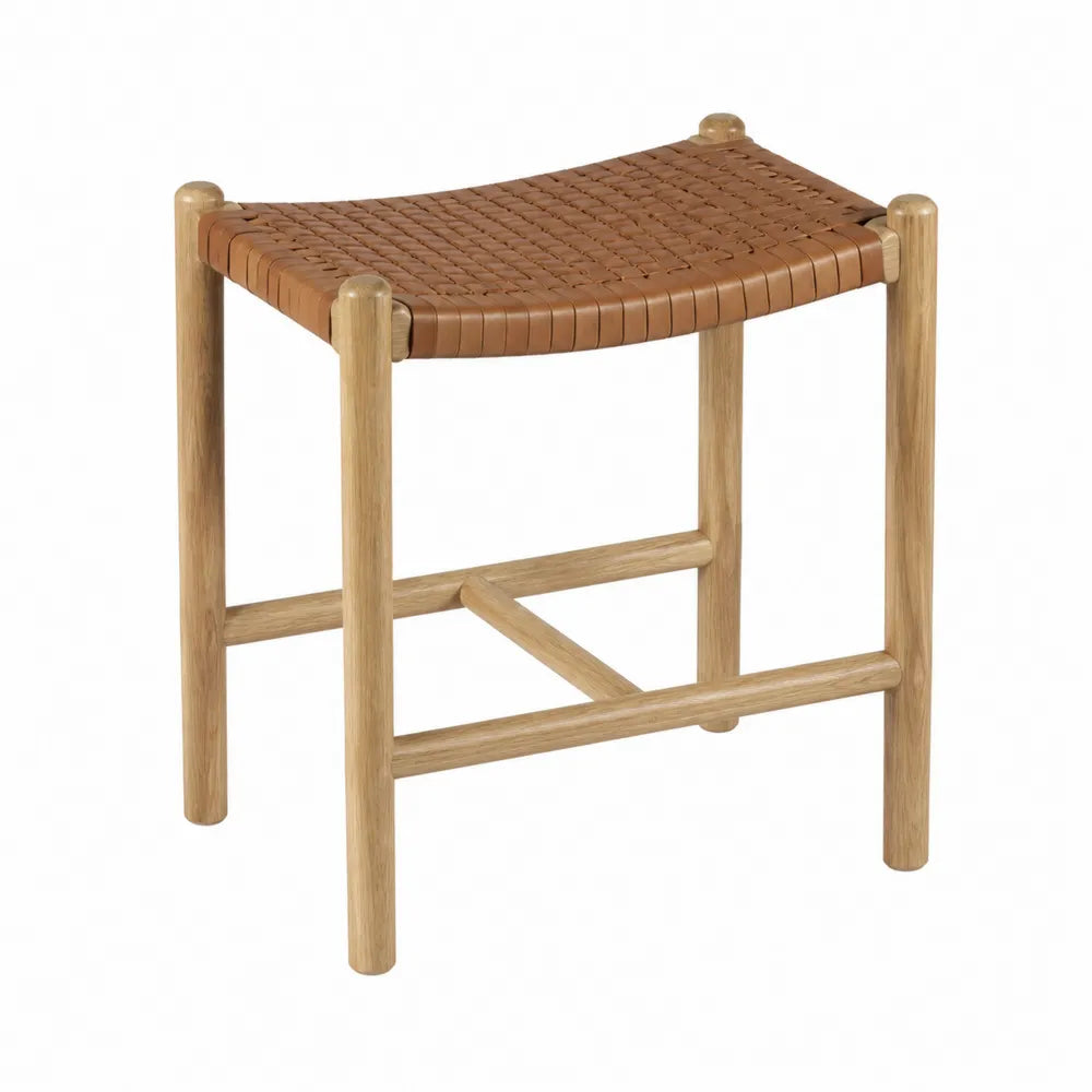 Tabouret de bar sans dossier assise carrée tressée hévéa massif naturel et marron 45 cm x 45 cm x 66 cm