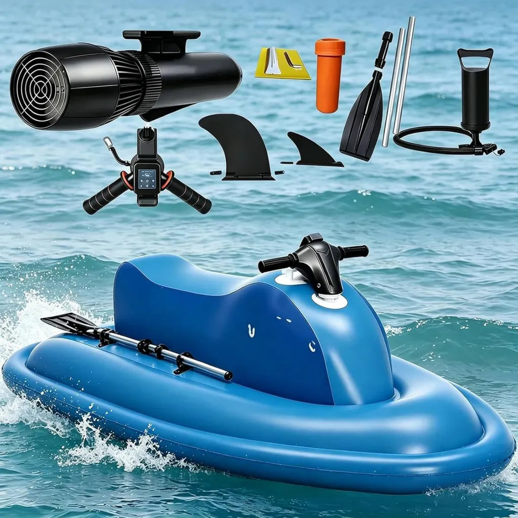 Scooter Aquatique Électrique Gonflable pour Adultes, Moteur 500/700W, Vitesse 3-9 km/h, Autonomie 40-130 Min, 2 Places, Idéal pour Snorkeling, Pêche et Loisirs de Plage