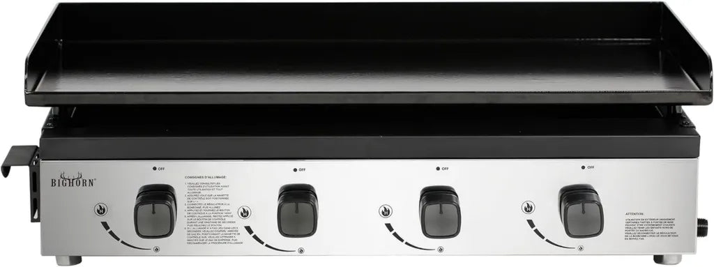 BIGHORN Plancha à gaz 10kW, grande plaque de cuisson avec 4 brûleurs individuels, portable pour extérieur