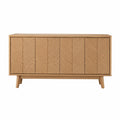 Meuble de rangement rectangulaire 6 portes façades chevrons MDF plaqué chêne clair 160 cm x 40 cm x 75 cm