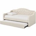 Lit de jour avec lit gigogne rectangulaire en tissu polyester beige contreplaqué et acier noir 214 x 99 x 88 cm