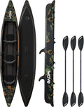 Kayak Gonflable 3 Places Camouflage avec Coque Rigide - Inclut Pagaie, Pompe et Siège - Idéal pour Lacs et Rivières