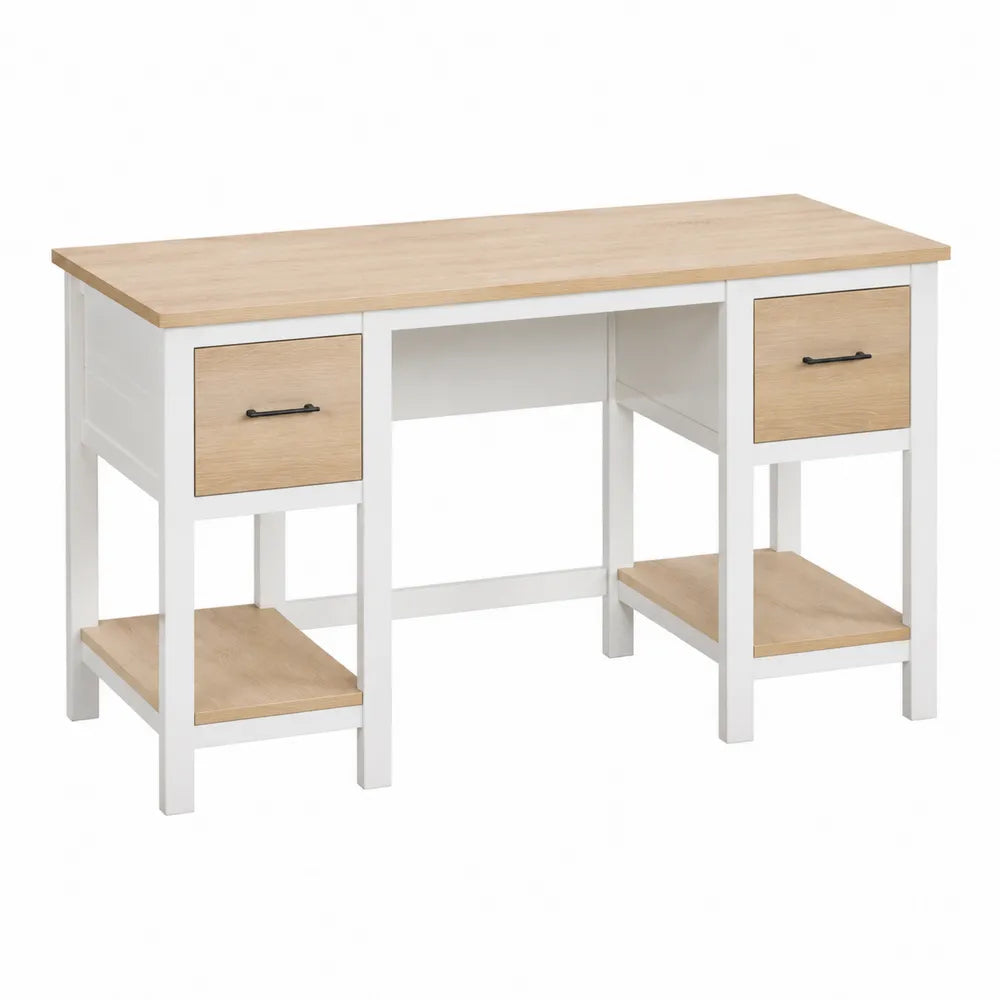 Bureau avec 2 tiroirs et 2 étagères 120 x 55 x 80 cm MDF mélaminé pin laqué rectangulaire chêne clair blanc noir