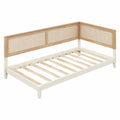 Lit de jour banquette 90 x 200 cm 208 x 98 x 86 cm pin massif rotin naturel blanc rectangulaire