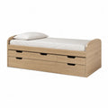 Lit de jour rectangulaire avec tiroirs de rangement en panneau MDF mélaminé chêne clair 203 x 96 x 82 cm