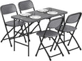 Ensemble de Jardin Pliable pour 4 Personnes avec Table Réglable Effet Bois et Chaises Gris Foncé
