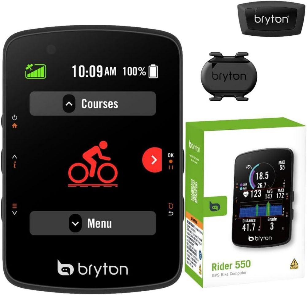 Compteur GPS Bryton Rider 550D avec Capteur de Cadence et Moniteur Cardiaque