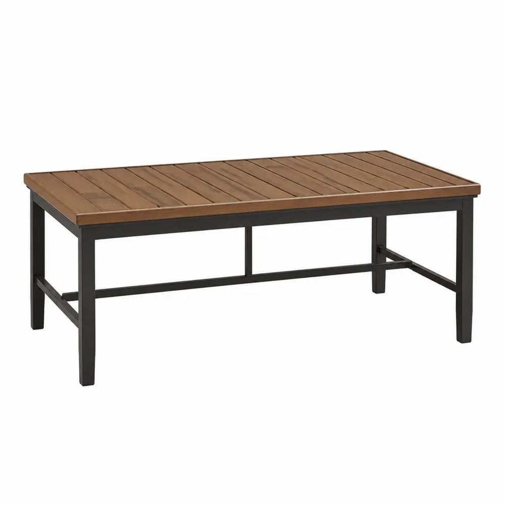 Table d’extérieur rectangulaire 160 x 90 x 75 cm plateau acacia brun miel cadre acier noir