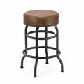Tabouret de bar rond sans dossier assise rembourrée en simili cuir PU brun structure en acier noir 44 cm x 44 cm x 65 cm
