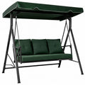 Balancelle de jardin 3 places en acier thermolaqué noir et polyester vert foncé avec coussins 210 x 120 x 170 cm