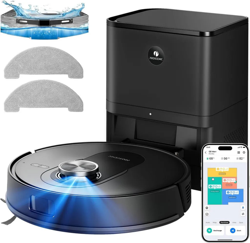 Aspirateur Robot Proscenic 8000Pa avec Station de Vidage Automatique, Navigation Lidar et Évitement d'Obstacles