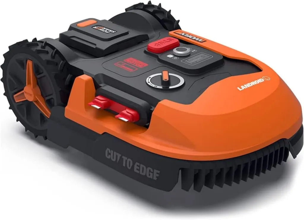 Robot Tondeuse Connectée WORX Landroid Plus WR147E.1, pour Jardins jusqu'à 1200 m², Installation Simple, Gestion de Pentes à 35%, Détection de Pluie, Coupe Précise