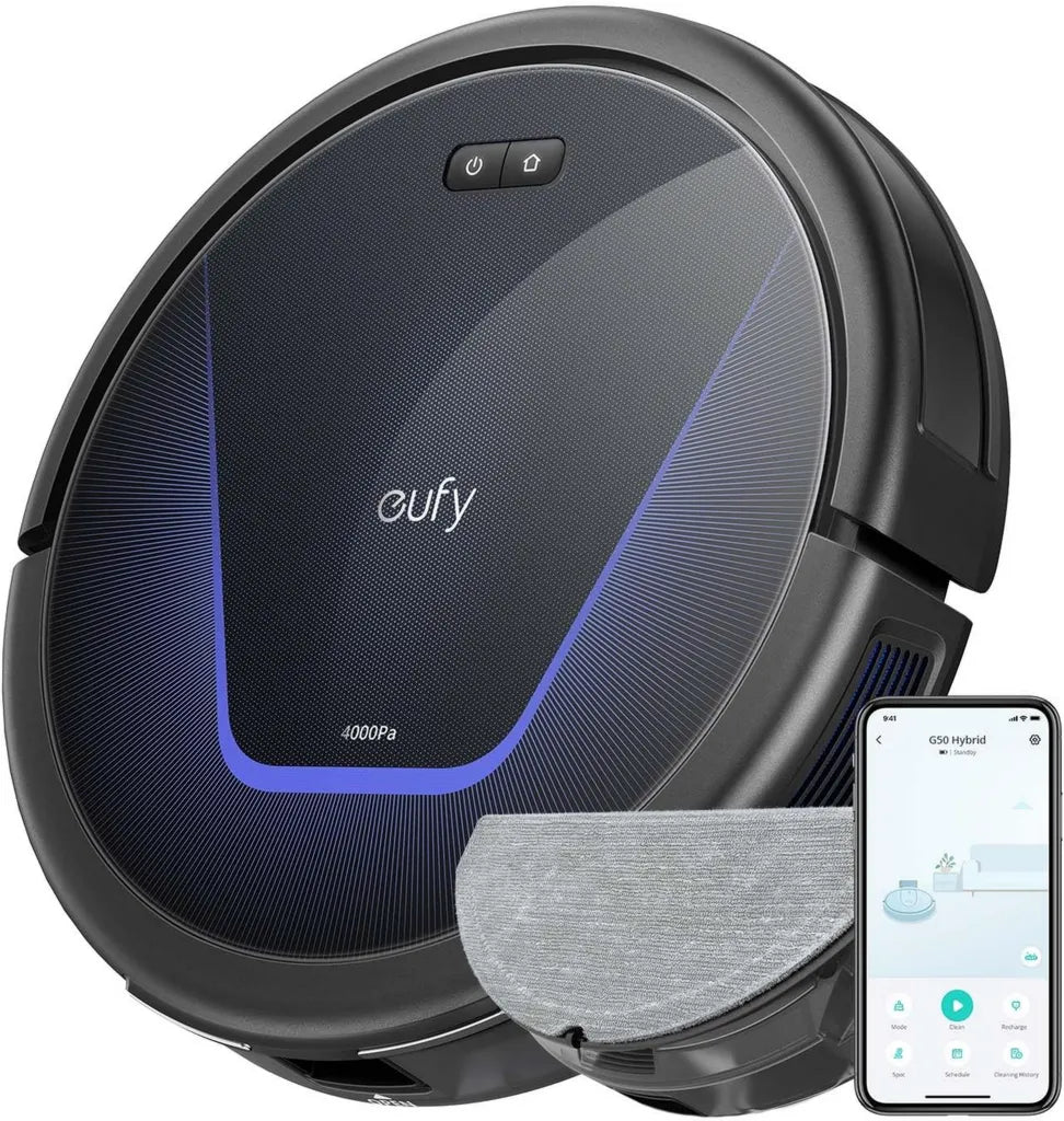 Eufy G50 Hybrid Robot Aspirateur, 4000 Pa Aspiration, Navigation Dynamique, Brosse Anti-Enchevêtrement, Nettoyage Sols Durs et Tapis, Idéal pour Animaux