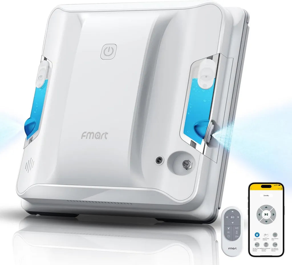 Robot lave-vitre Fmart W7 avec pulvérisation automatique, aspiration 3800 Pa, réservoir 60 ml, idéal pour grandes surfaces