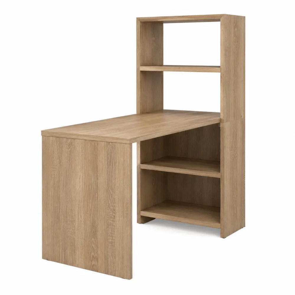 Bureau rectangulaire avec étagère intégrée 120 x 50 x 142 cm panneau de particules mélaminé chêne clair