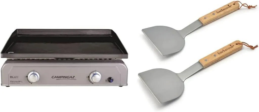 Plancha Gaz Campingaz 6 kW, 2 Brûleurs Acier avec Technologie Blue Flame & Ensemble 2 Spatules Barbecook