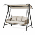 Balancelle de jardin 3 places avec auvent en acier noir corde polypropylène naturelle et coussins beige 220 x 125 x 177 cm