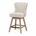 Tabouret de bar avec dossier haut assise rectangulaire rembourrée tissu polyester beige pieds en hévéa massif chêne clair 58 cm x 60 cm x 110 cm