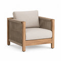 Fauteuil de jardin 1 place en acacia massif avec corde polypropylène taupe et coussins beige 82 x 86 x 78 cm