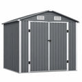 Abri de rangement extérieur rectangulaire 257 x 205 x 178 cm en acier galvanisé gris blanc et noir avec double porte