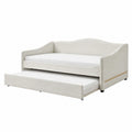 Lit de jour avec lit gigogne 214 x 99 x 85 cm tissu bouclé polyester contreplaqué acier beige blanc noir