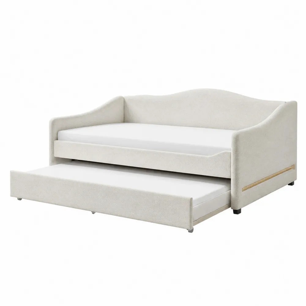 Lit de jour avec lit gigogne 214 x 99 x 85 cm tissu bouclé polyester contreplaqué acier beige blanc noir