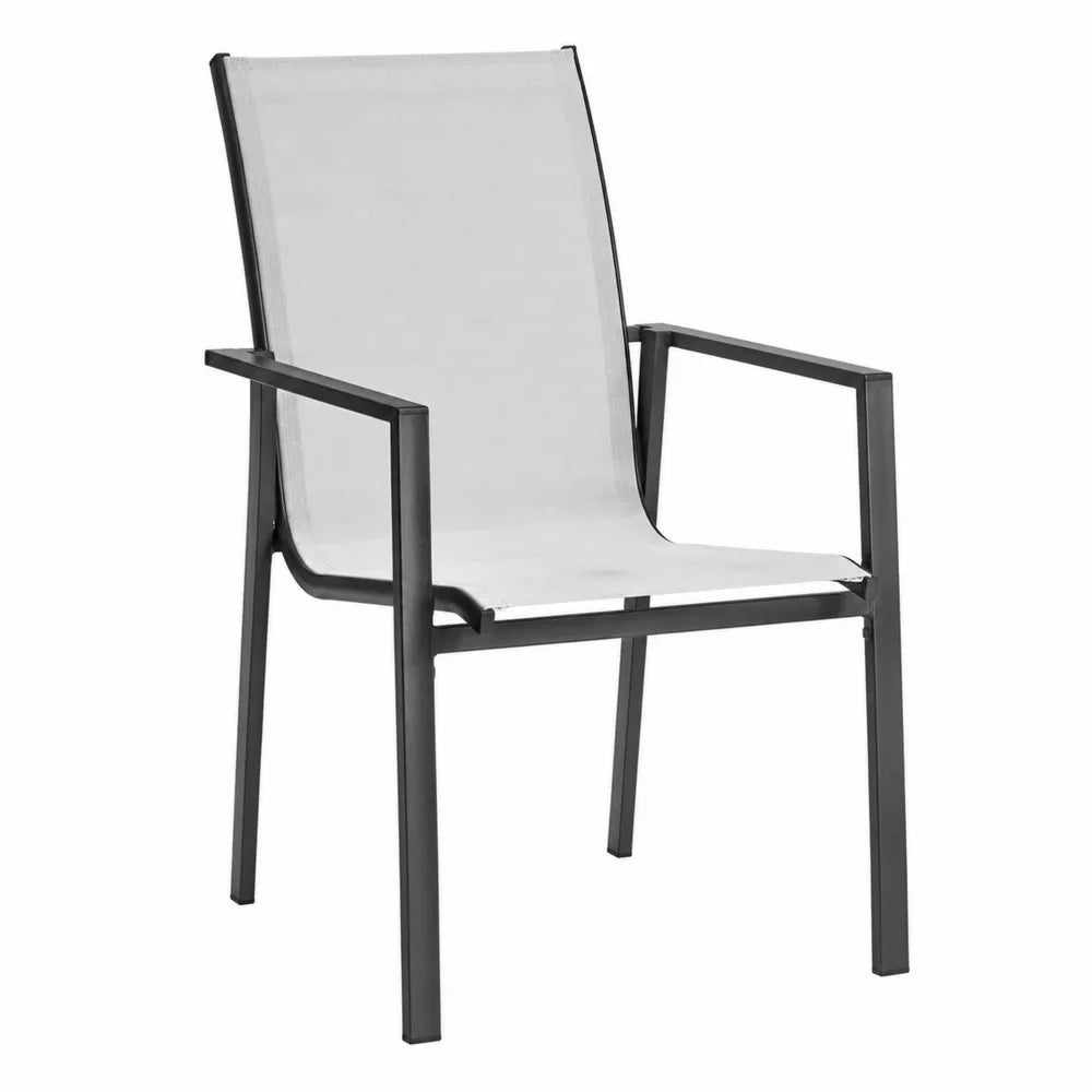 Chaise de jardin empilable avec accoudoirs en aluminium noir et textilène gris clair 57 x 65 x 94 cm