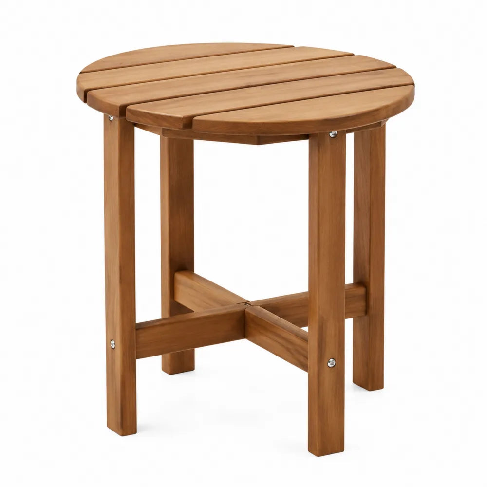 Table d’appoint de jardin ronde 50 x 50 x 50 cm en acacia massif finition huilée plateau à lattes
