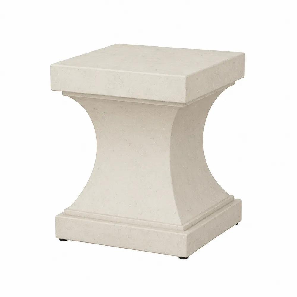 Table d’extérieur carrée 50 x 50 x 50 cm en béton fibré beige avec piètement central
