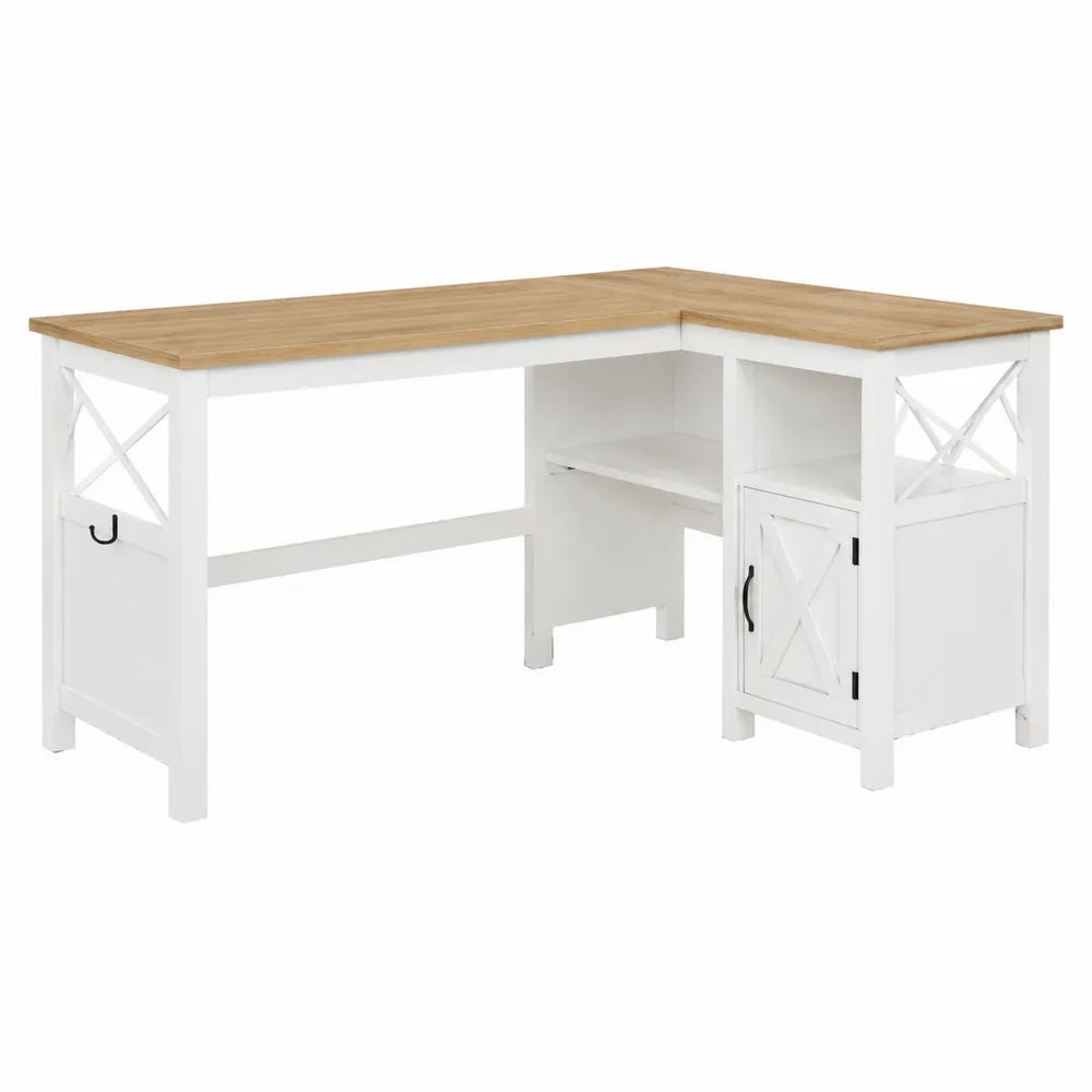 Bureau d’angle avec rangement 140 x 120 x 76 cm MDF panneau de particules forme L chêne clair blanc noir