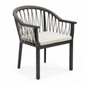 Fauteuil de jardin avec coussin écru en aluminium noir et corde polypropylène gris taupe 65 x 62 x 78 cm