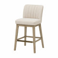 Tabouret de bar avec dossier cannelé assise rembourrée tissu polyester beige hévéa massif chêne clair repose-pieds laiton 45 cm x 54 cm x 108 cm