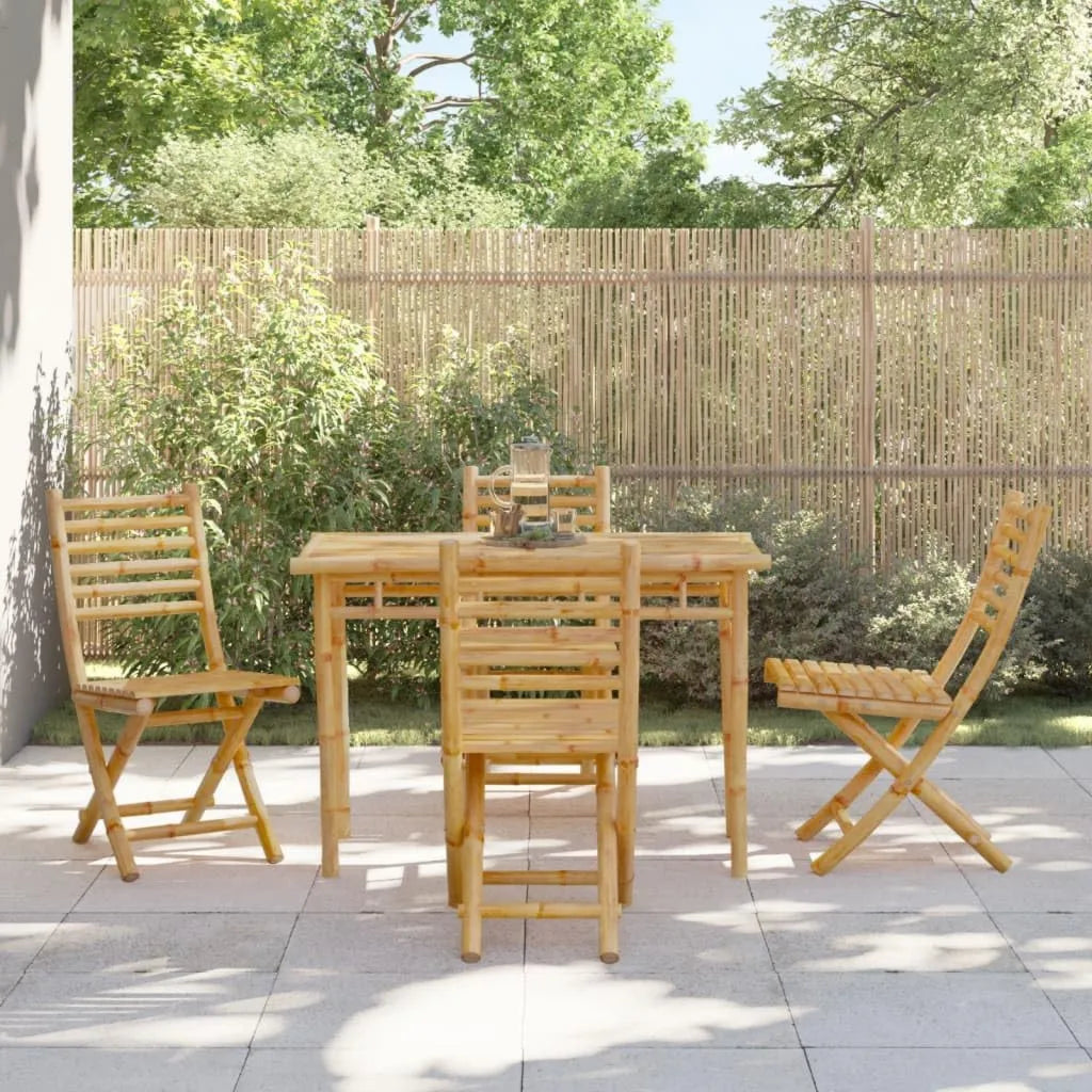 Set de Salle à Manger Extérieur 5 Pièces en Bambou avec Table et Chaises Pliantes