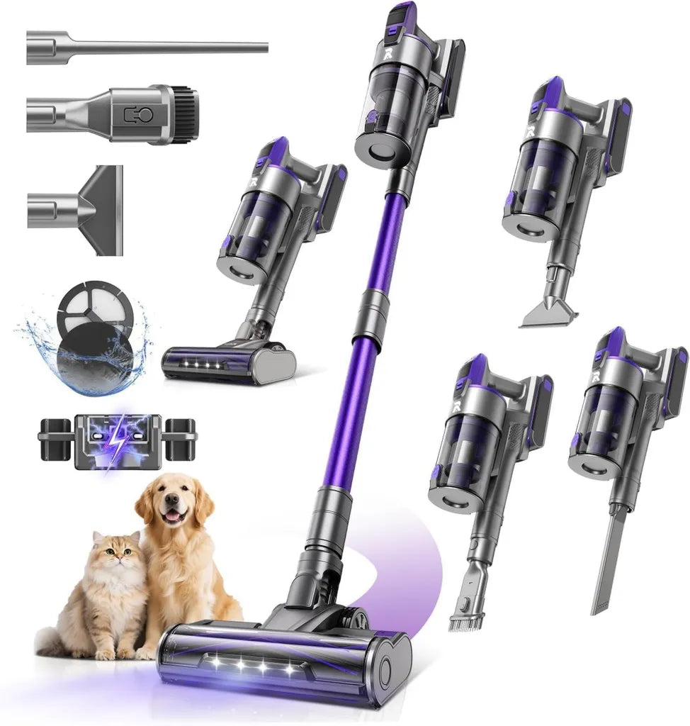 Aspirateur Balai sans Fil Redkey X18, 650W 60KPa, Autonomie 80 Min, Affichage LED, Puissance Réglable, 8-en-1 pour Sols, Tapis, Poils d'Animaux