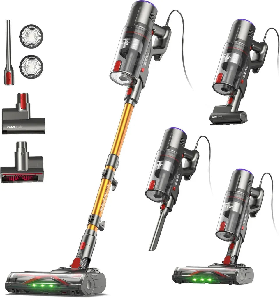 Aspirateur Balai Puissant 600W, Léger 1,3KG, Câble 7M, Capacité 1,5L, Brosse Anti-Enroulement pour Tous Sols