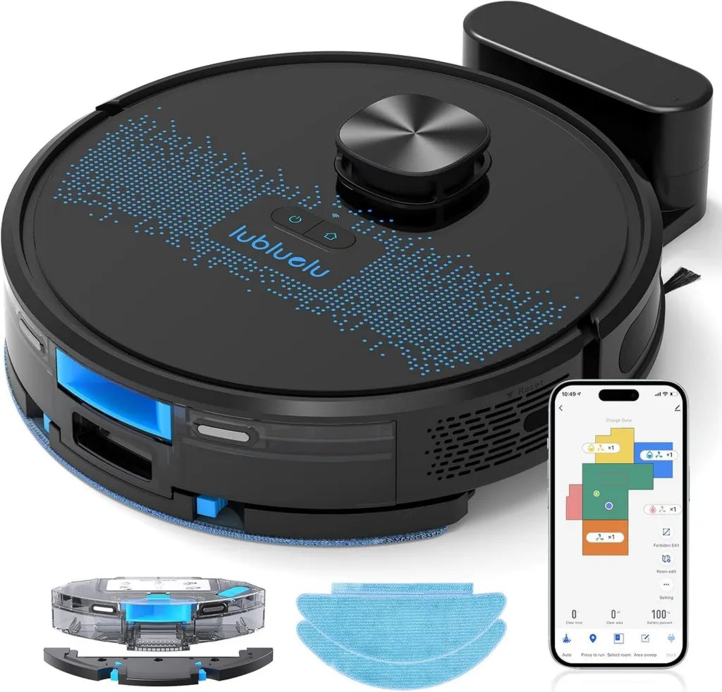 Robot Aspirateur Lubluelu 3-en-1 avec Navigation Laser, 4500 Pa, Silencieux 55 dB, Compatible Appli, Spécial Animaux