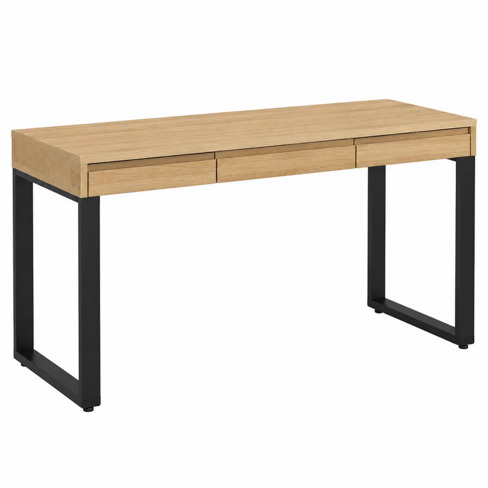 Bureau rectangulaire avec 3 tiroirs 120 x 55 x 76 cm MDF mélaminé acier chêne naturel noir