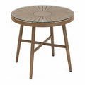 Table de jardin ronde diamètre 100 cm hauteur 75 cm acacia massif et verre trempé transparent avec pieds acacia